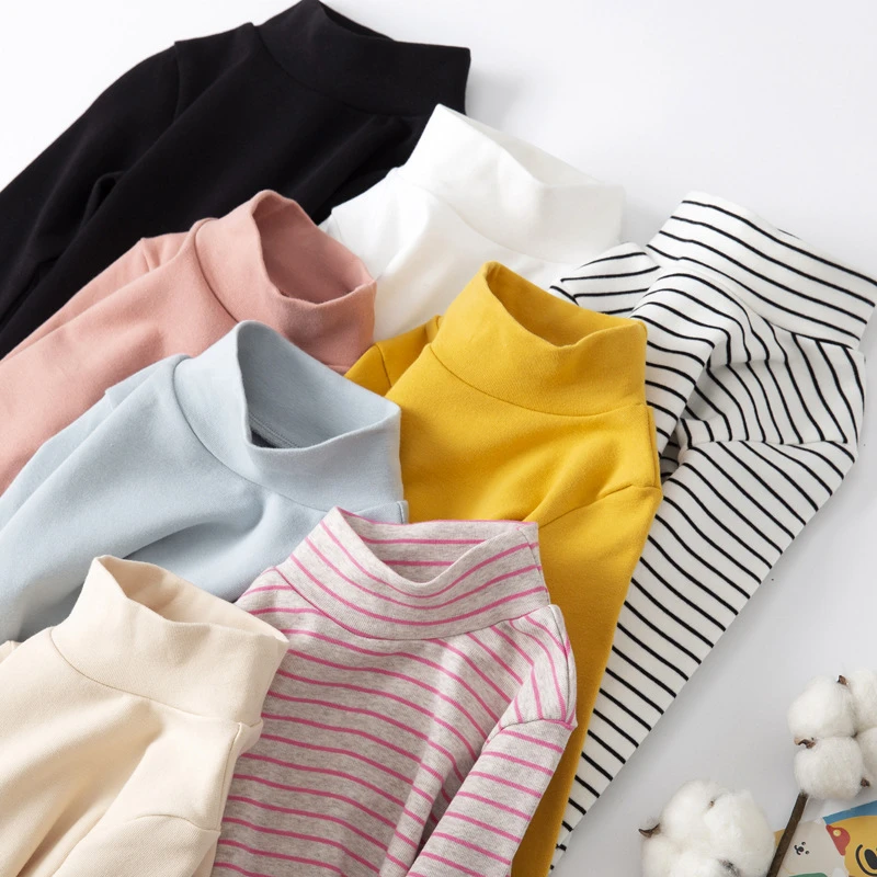 半高领打底衫秋冬款纯棉A类女童加厚女大童男童中领新款秋衣上衣