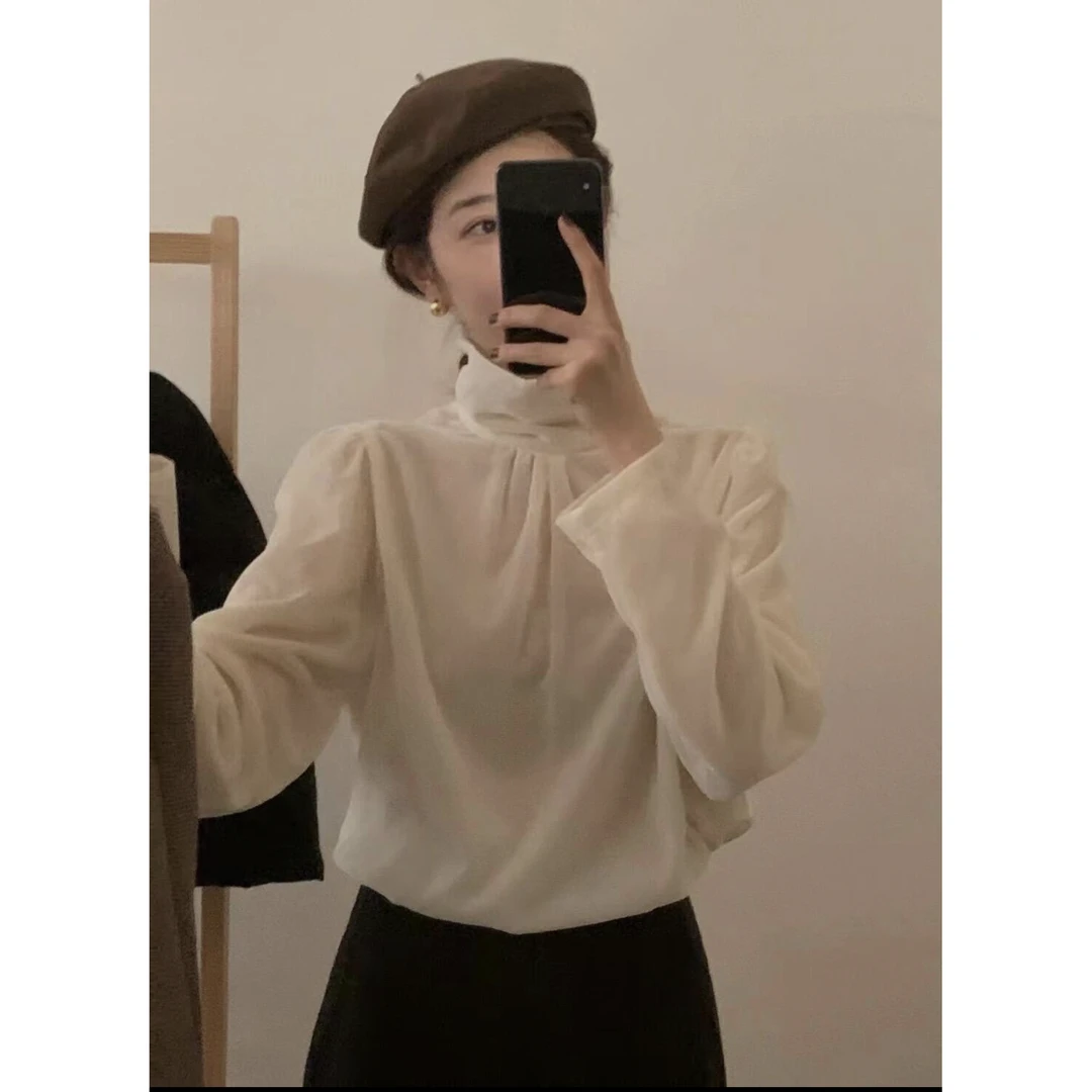 J-8739#YOUR#韩系气质立领丝绒百搭显瘦休闲上衣（福利）
