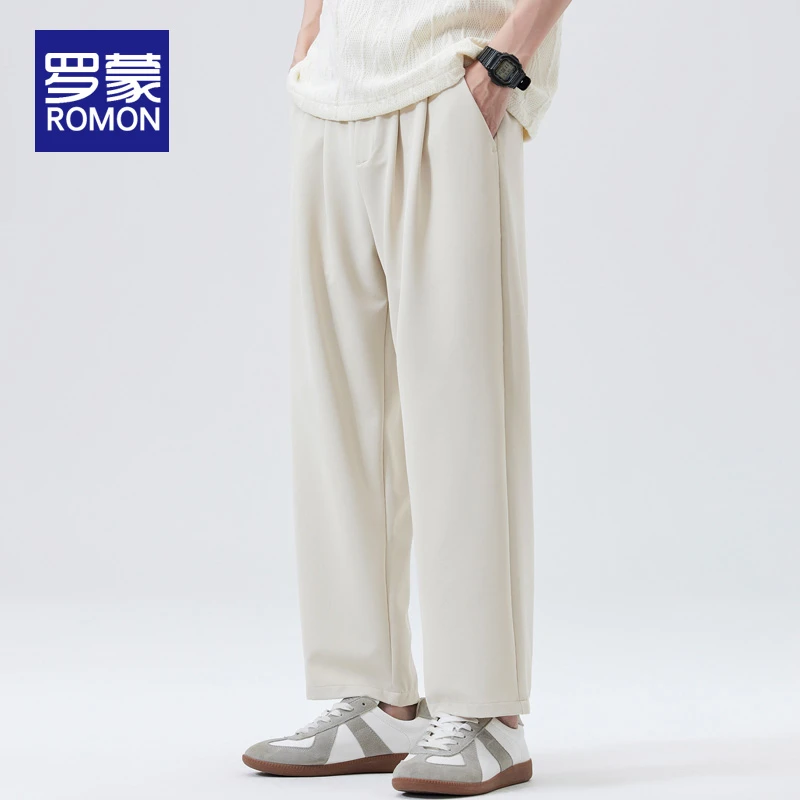 罗蒙男士百搭九分休闲裤夏季薄款宽松西裤男款冰丝垂感直筒长裤男