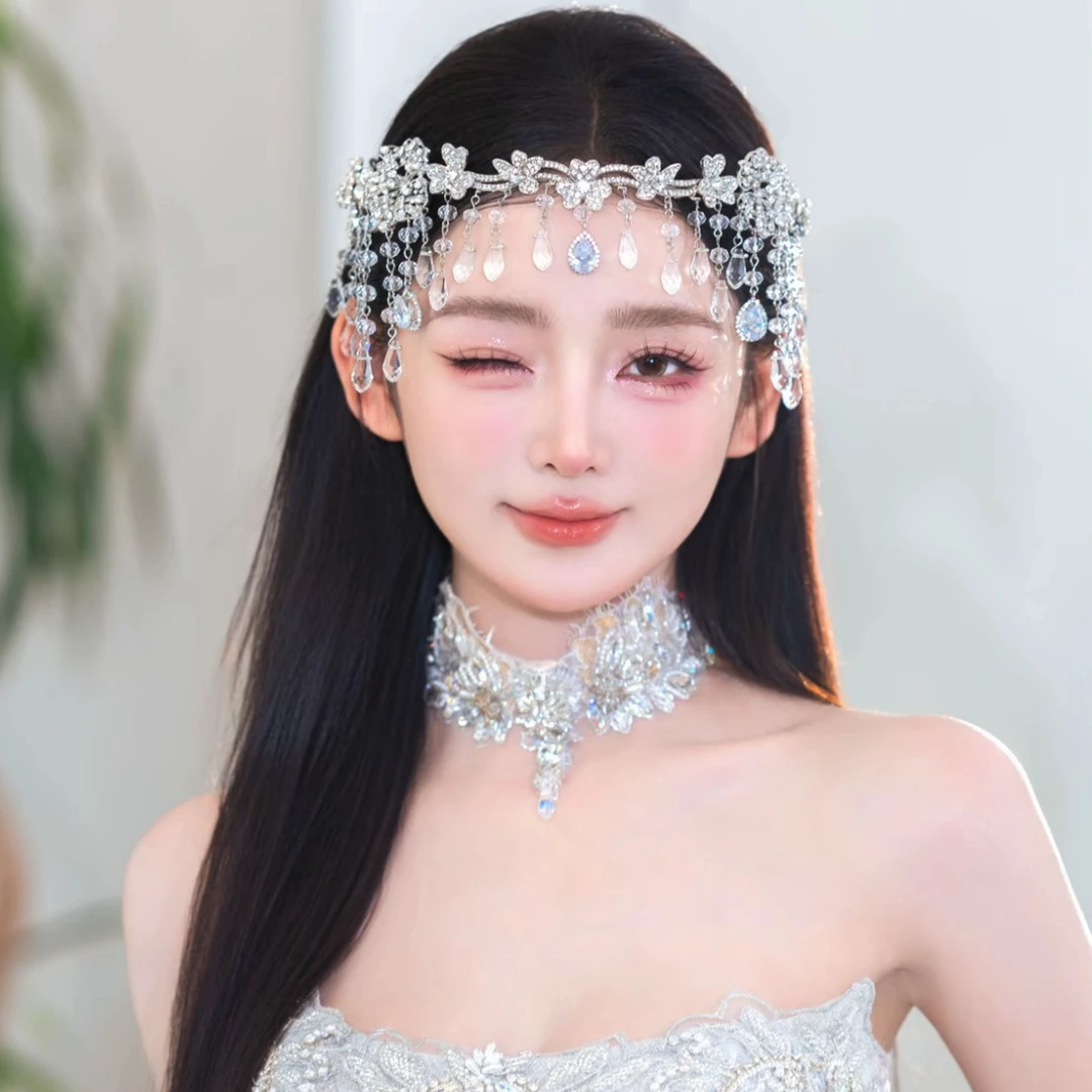 新娘奢华水晶锆石流苏额饰重工名媛风婚礼结婚高级感礼服婚纱头饰