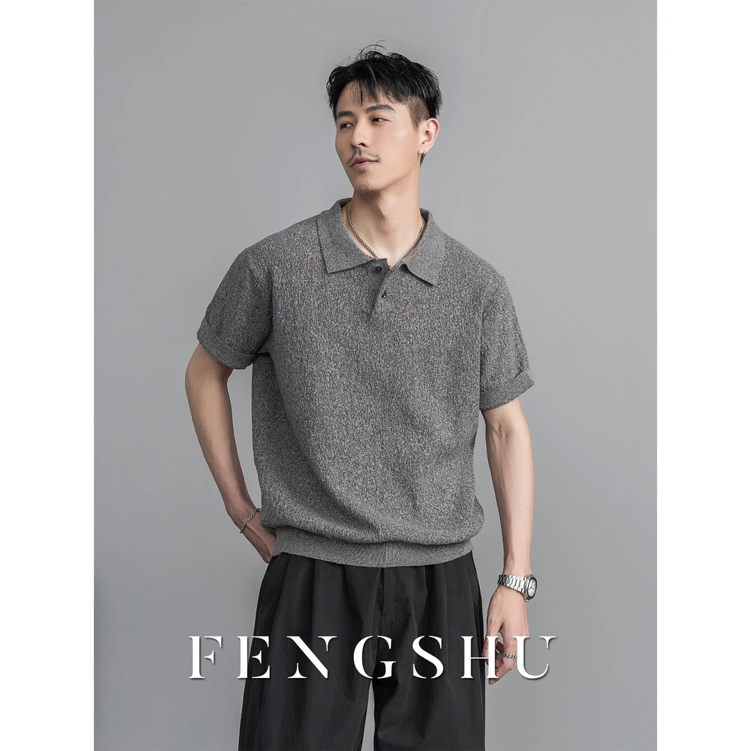 FENGSHU 老钱风纯色肌理感针织半袖polo衫轻奢时尚休闲宽松上衣