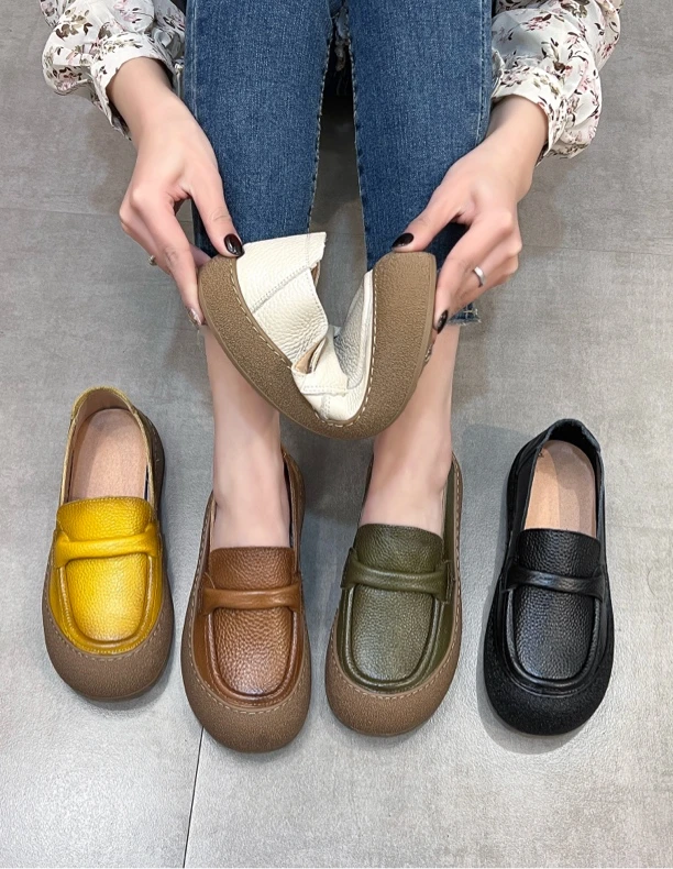 6262休闲真皮乐福鞋皮鞋通勤复古鞋圆头厚底春秋牛皮软底百搭女士