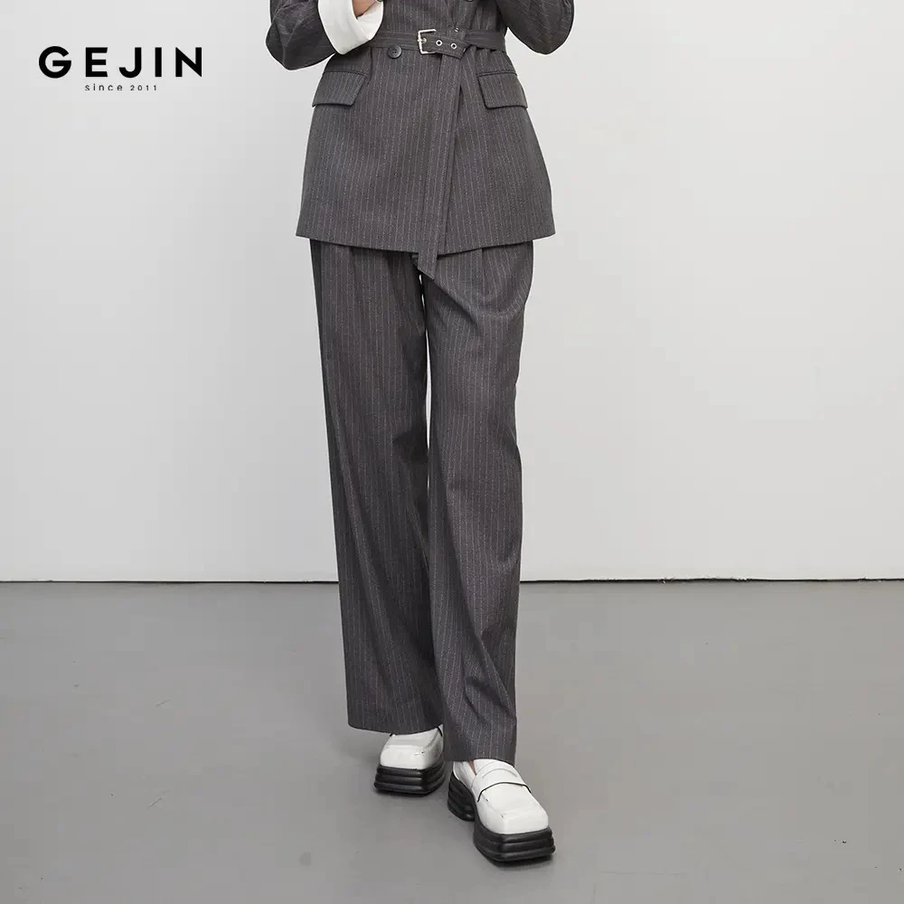 GEJIN/秋季新款轻职风复古直筒条纹高腰正装裤93325903482
