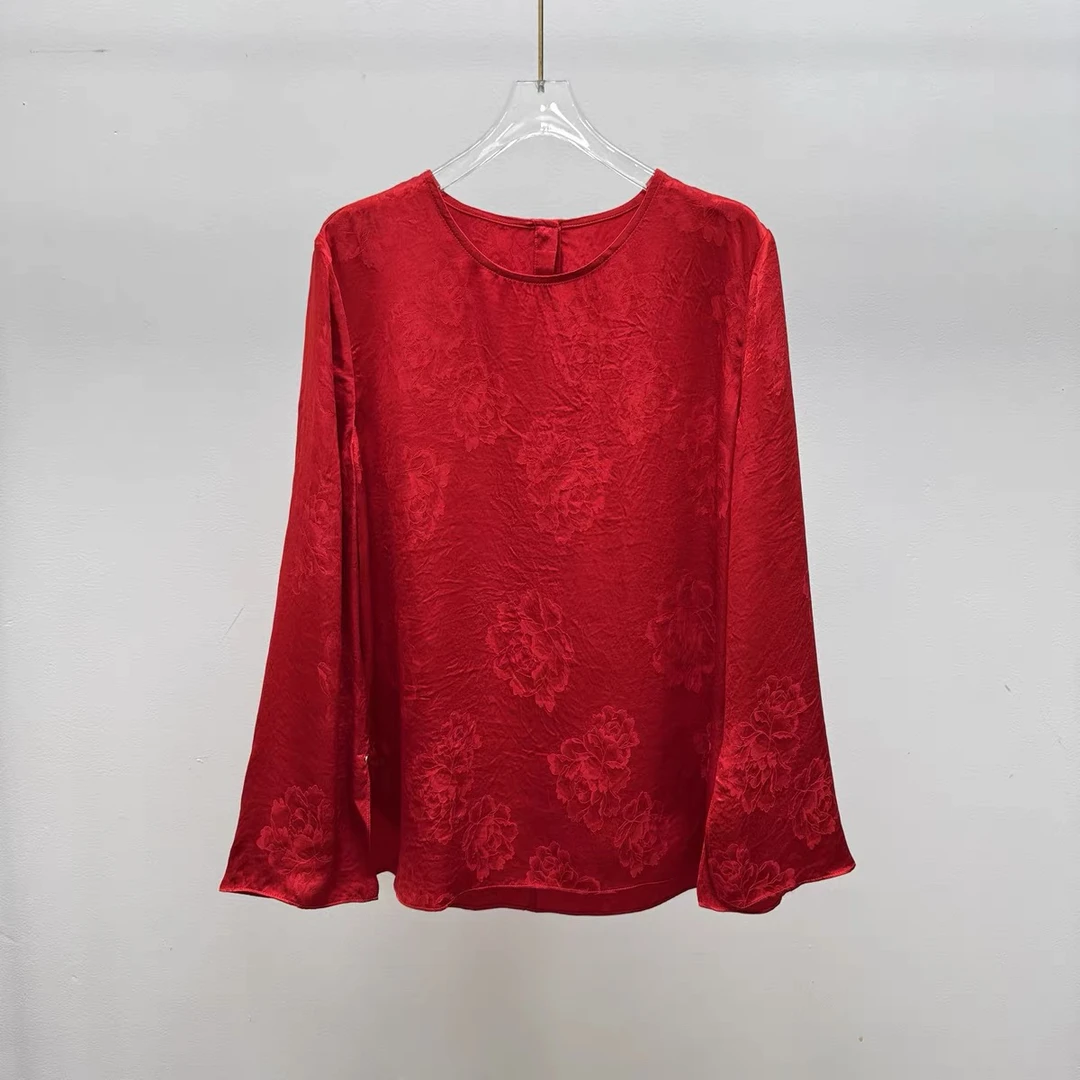 南油朱朱 红色提花衬衣640