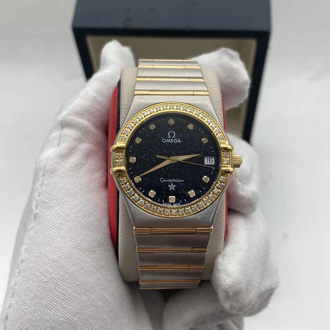 95新 Omega/欧米茄 33.5mm欧米茄星座后配钻圈后配星空盘石英女表