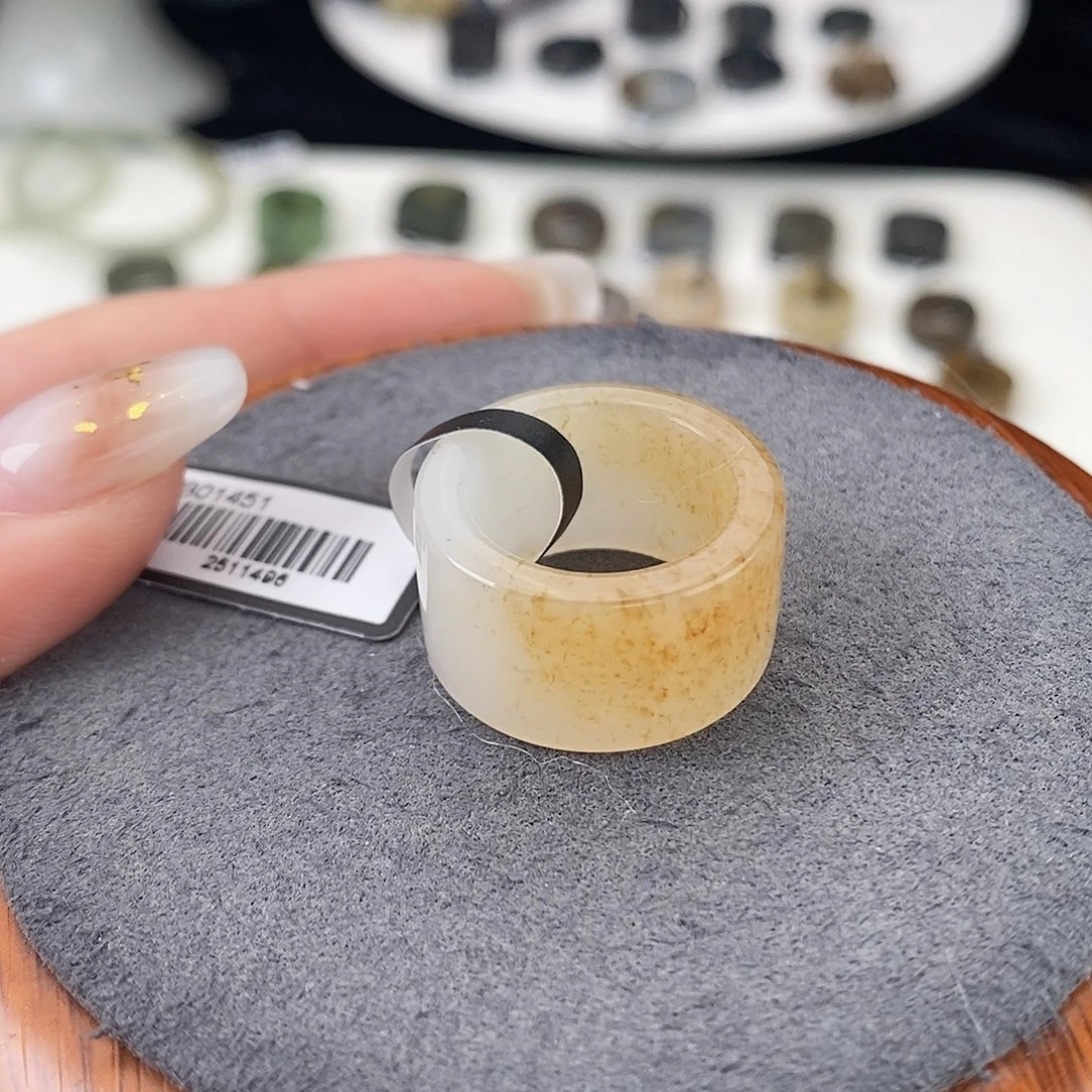 和田玉（糖玉）未镶嵌戒指G53金桂花圆切16.0