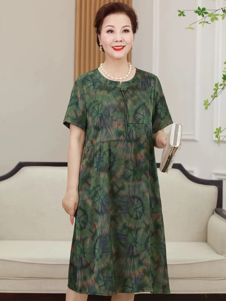 【511-520】妈妈款夏季夏装宽松大码百搭时尚连衣裙中老年洋气裙子