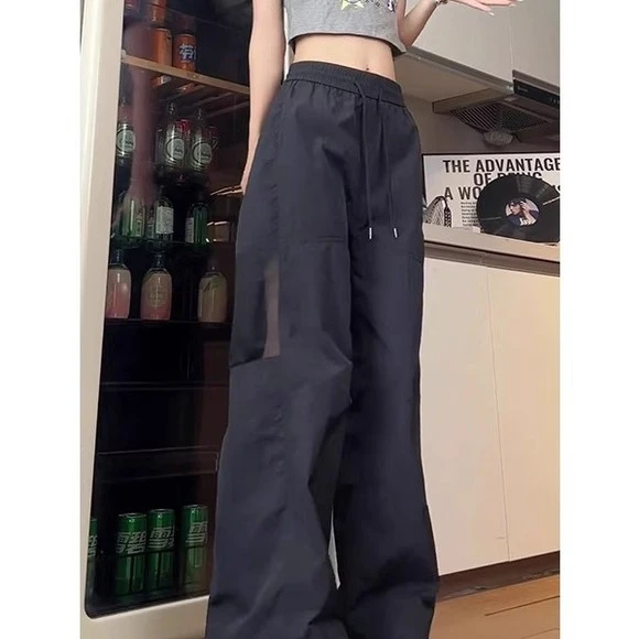 网孔透气工装裤男女同款夏季薄款冰丝宽松直筒潮牌户外休闲伞兵裤