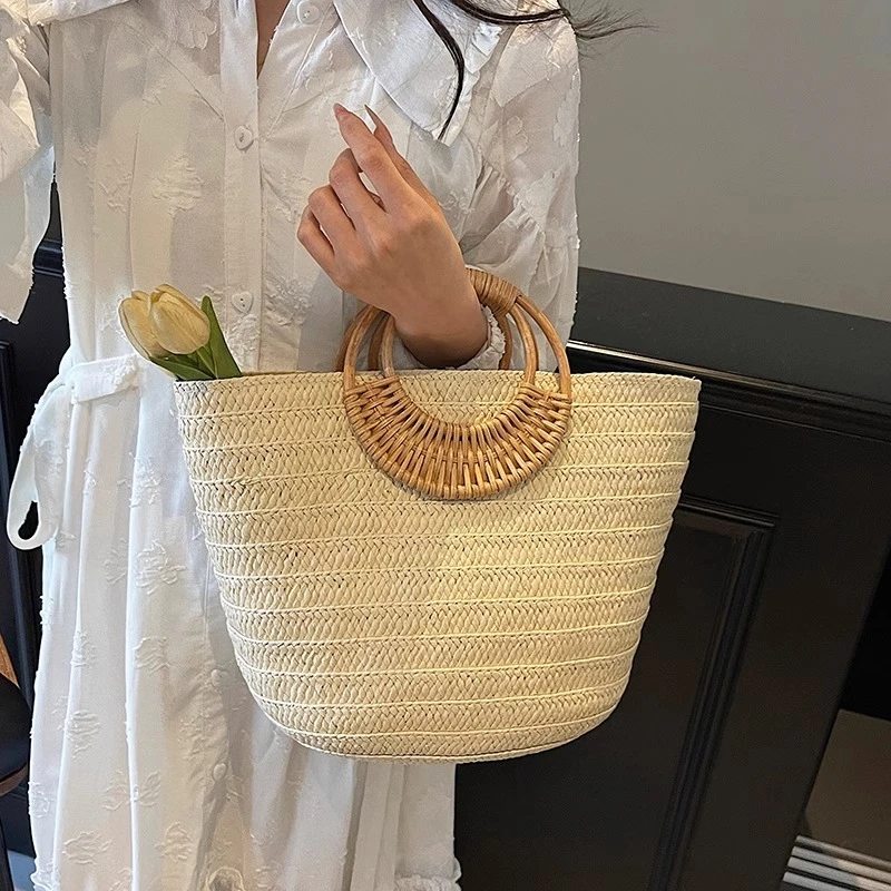 大容量编织草编包女春夏2025新款菜篮子休闲百搭手提包海边沙滩包