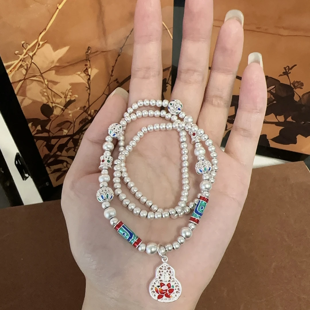 足银银制品 D06葫芦吉言三圈手串