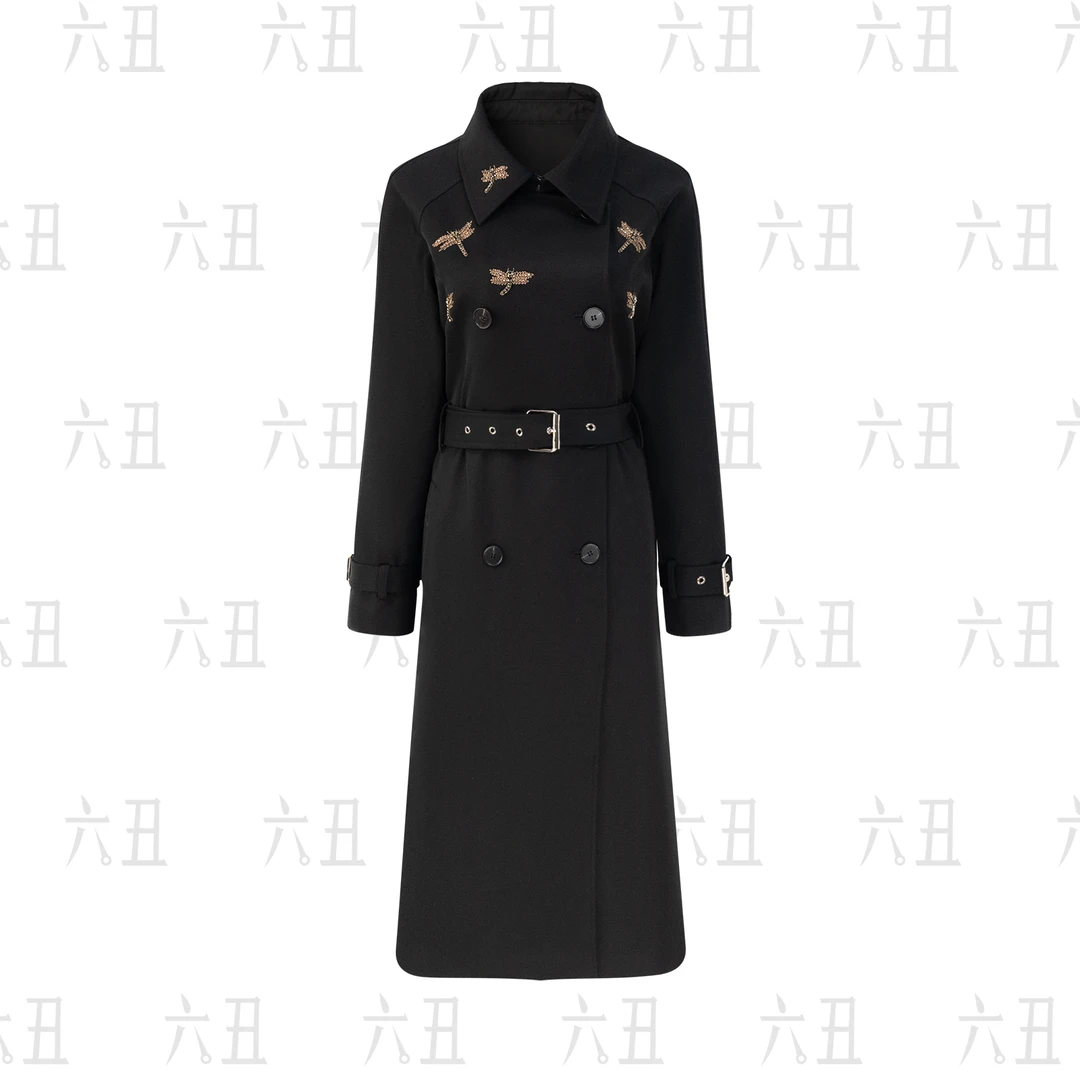 【六丑】新款秋冬高级感时尚重工蜻蜓钉珠风衣外套409AFY0216
