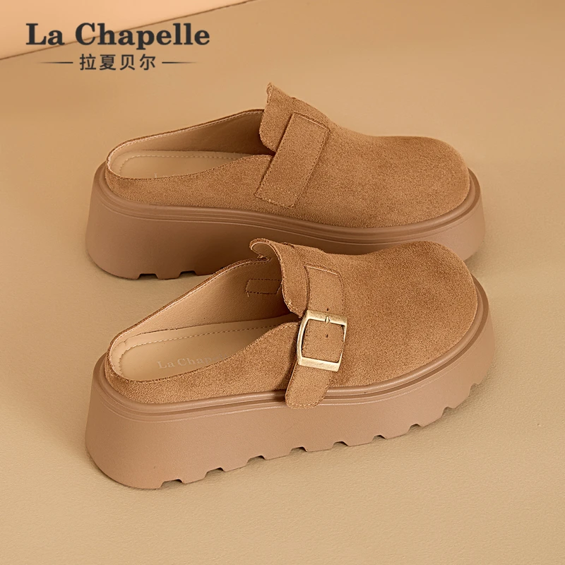 拉夏贝尔厚底勃肯鞋女2025新款春季复古休闲配裙子舒适一脚蹬半拖