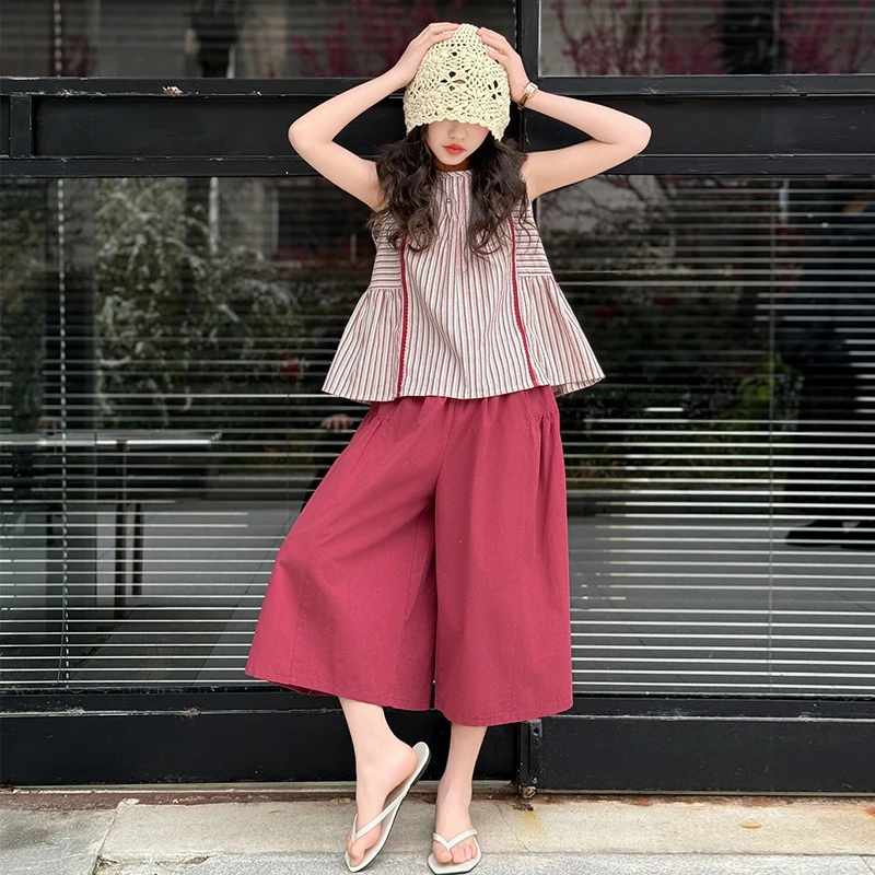 女童夏季无袖套装2025新款女大童洋气时髦装儿童夏款休闲两件套潮