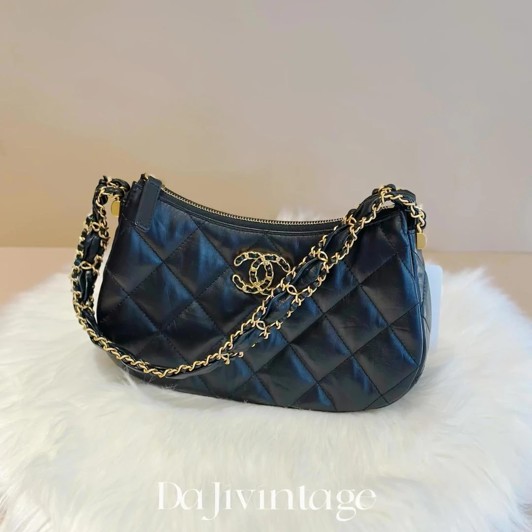 99新 Chanel/香奈儿 大吉中古/Chanel香奈儿黑金宽肩带hobo腋下包