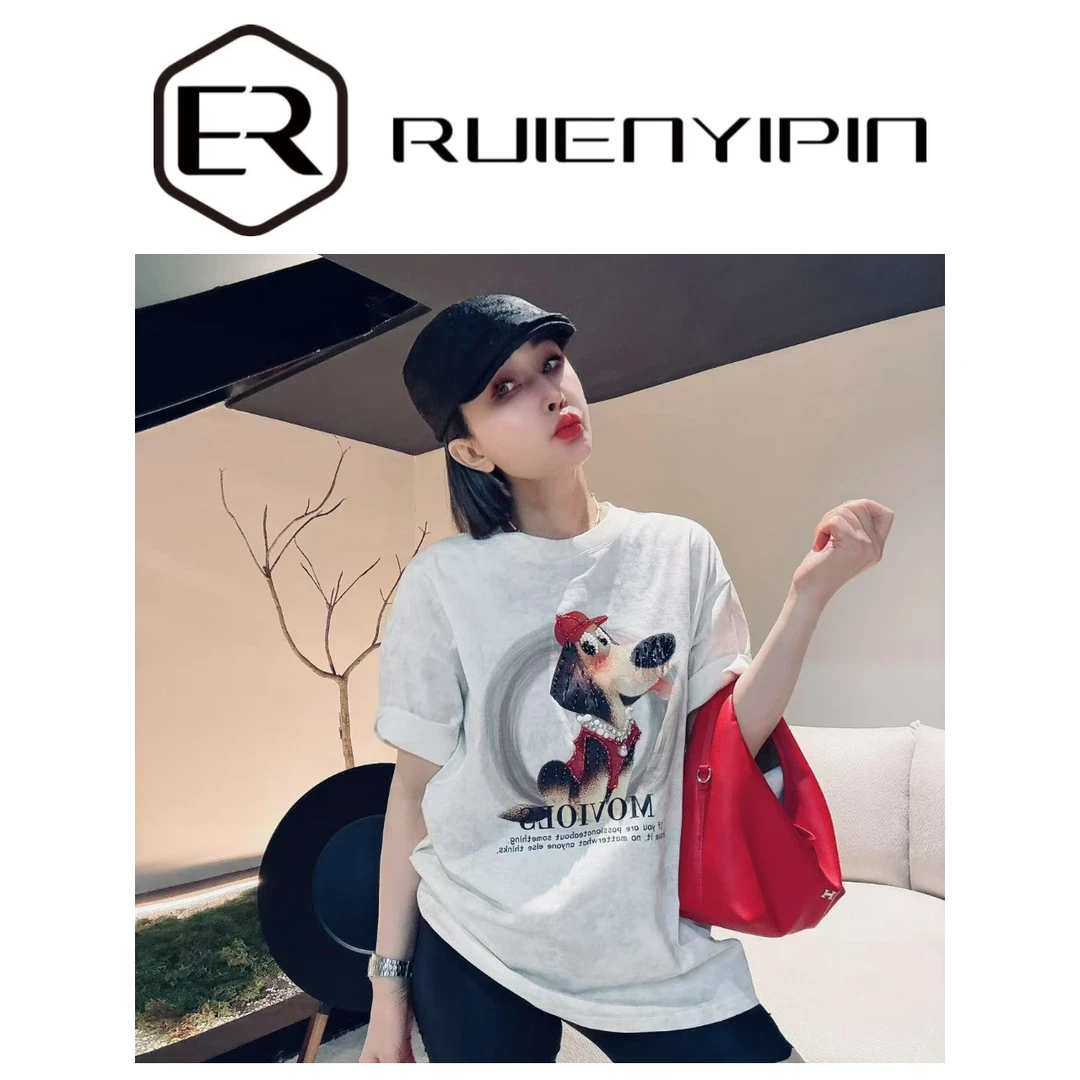 7004#M字母重工狗狗短袖T