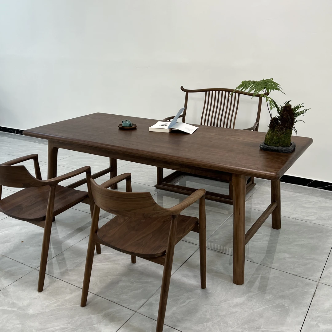 北美黑胡桃木客厅大板原木简约桌茶桌实木茶台简约书房餐桌家用兰