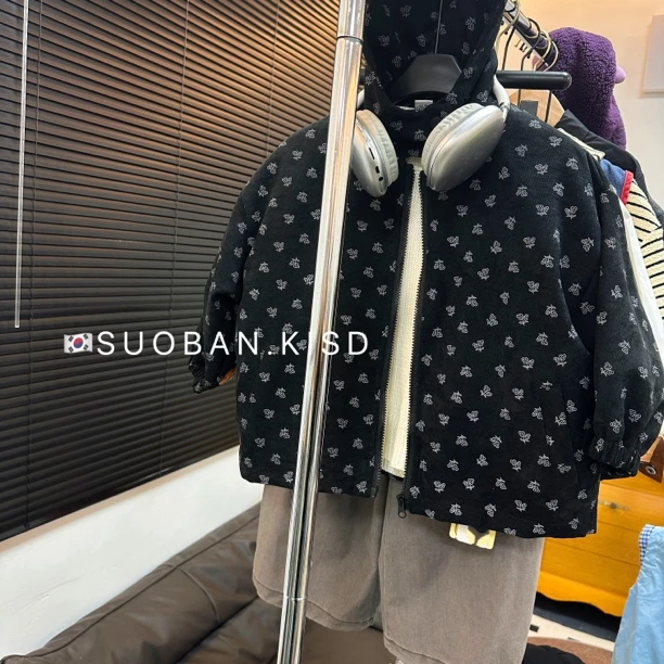 4237男女童潮流时尚休闲炸街秋季条绒拉链外套