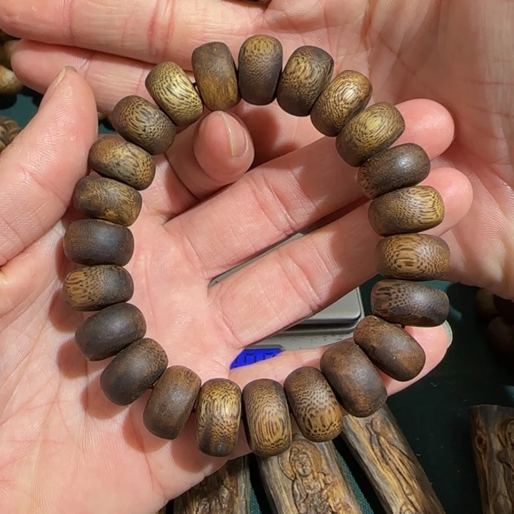 沉香手串金沙叶老料老型算盘珠单圈1.5高货22