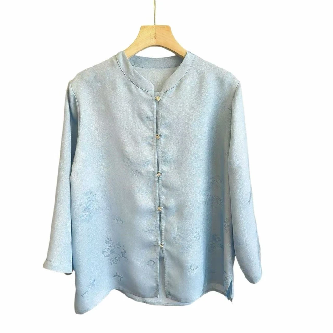 100桑蚕丝（蘭韵梦蝶）提花金通正绢国风春夏上衣新中式中袖外套