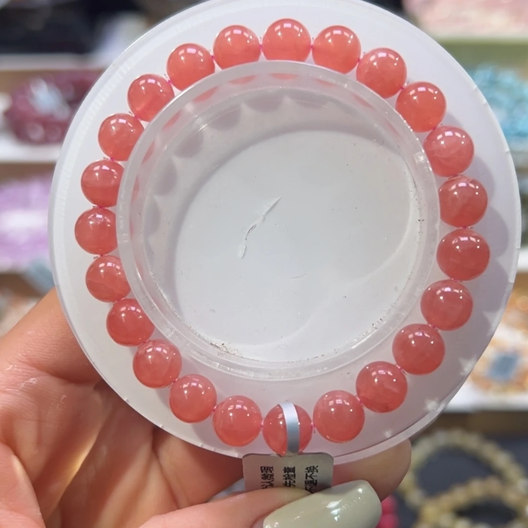 菱锰矿（红纹石）未镶嵌手串毕业级高品红纹石8mm