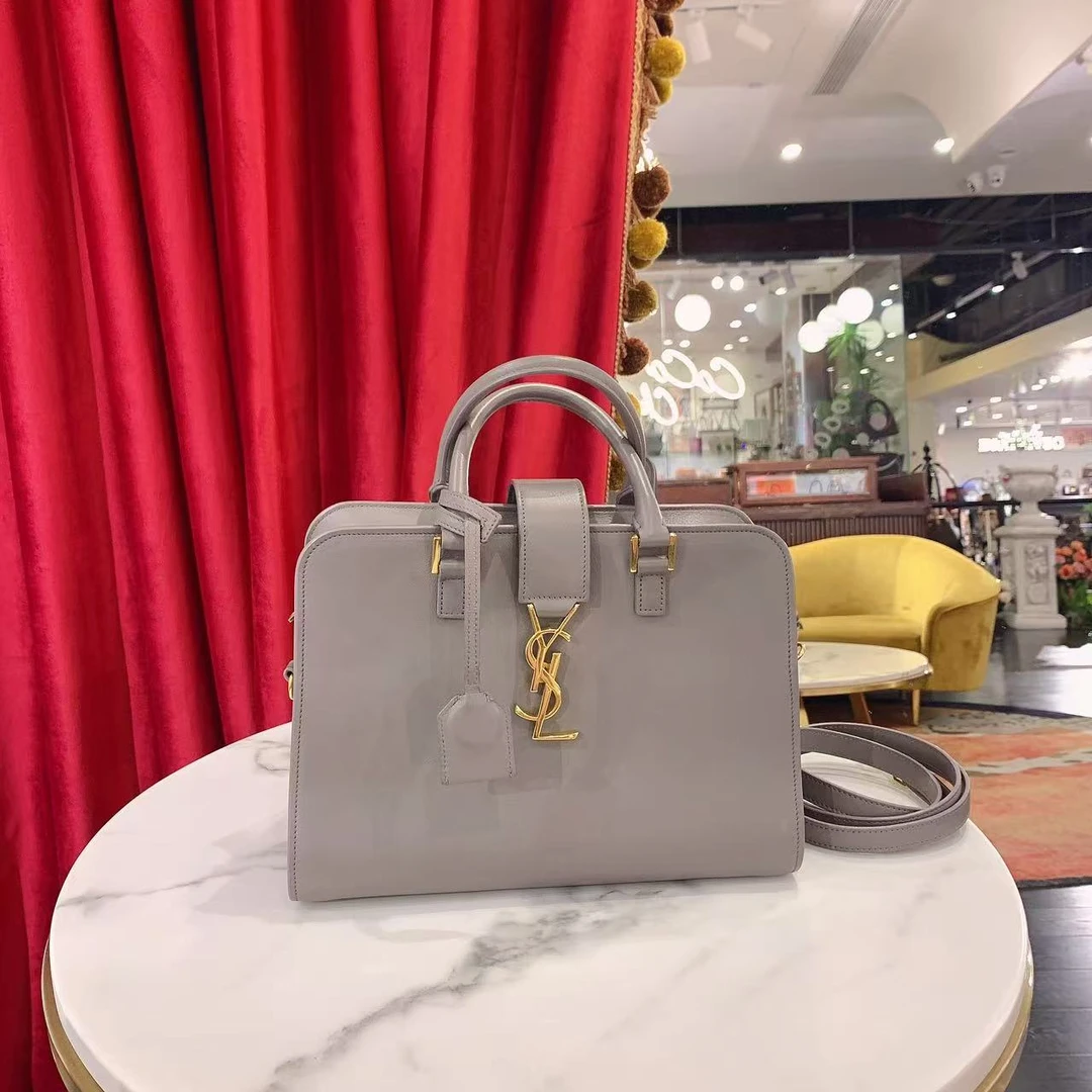 95新 YSL/圣罗兰 GGS圣罗兰Cabas小号灰色金扣牛皮单肩包53051395