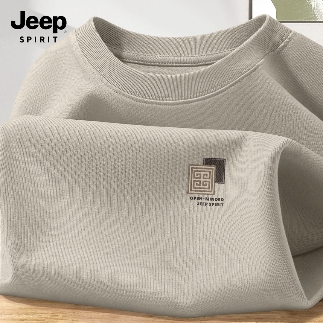 JEEP吉普纯棉长袖T恤男春季体能打底衫男款2025新款宽松男士上衣