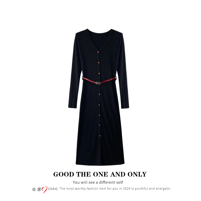 【伯爵小香】高定时尚收腰细闪连衣裙+腰带801118