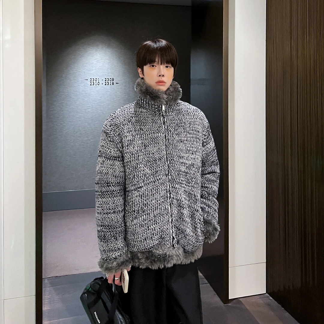 高林凡 正反两面穿重磅毛毛开衫百搭休闲气质针织衫男女同款毛衣