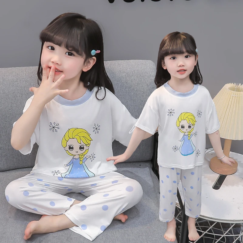女童莫代尔睡衣夏季薄款女孩公主宝宝短袖空调服夏款儿童装家居服
