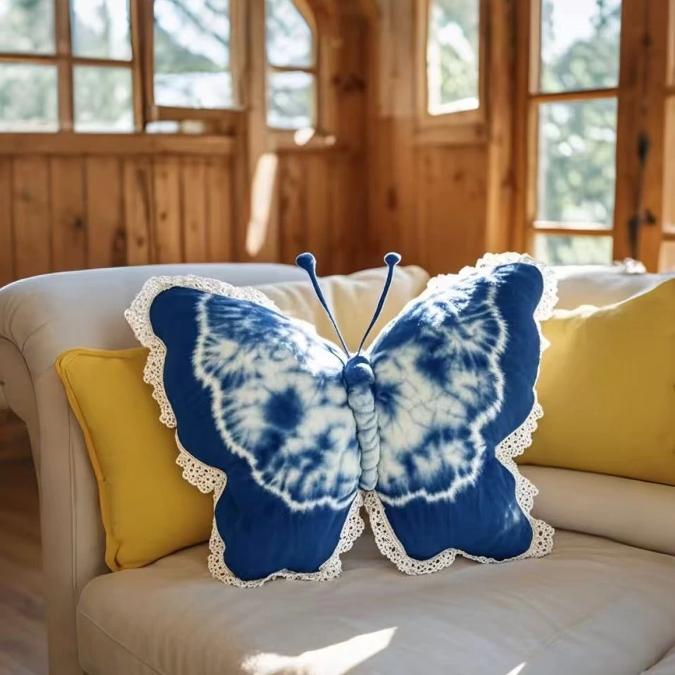 手工扎染蝴蝶结抱枕礼物