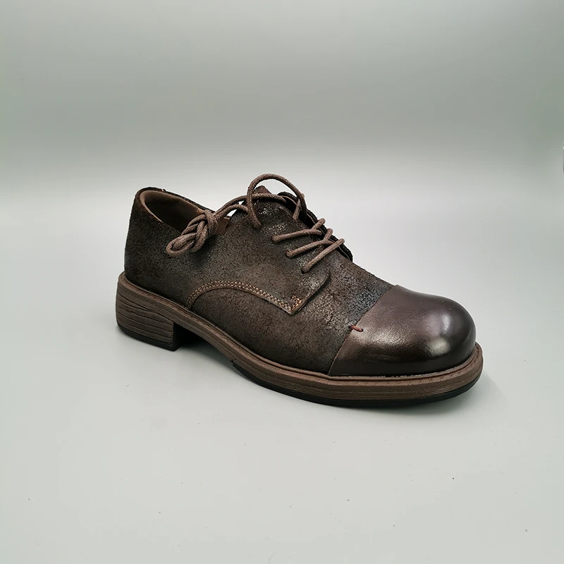 535头层牛皮英伦风系带女单鞋复古真皮乐福女鞋