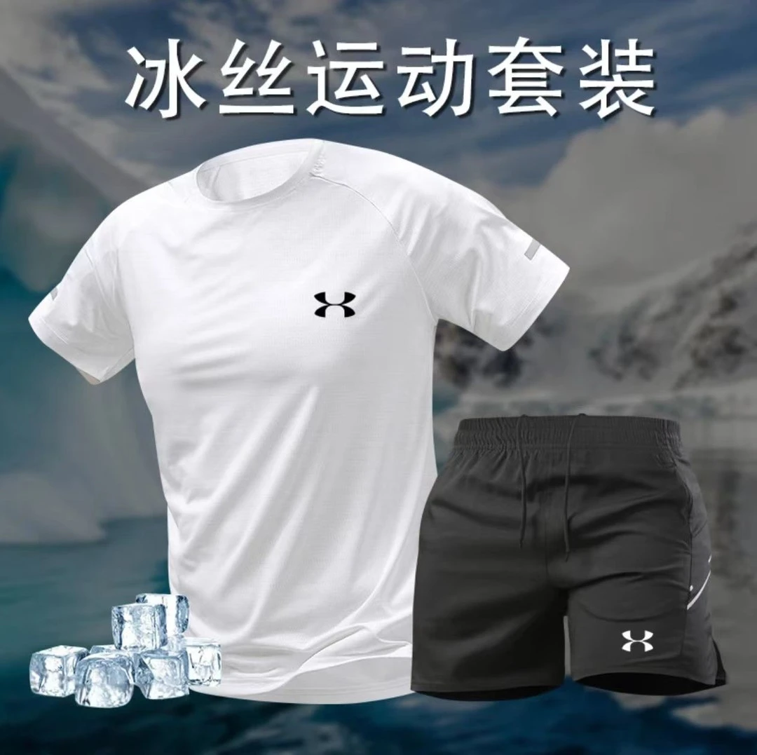 奥莱折扣运动套装大码夏季速干短袖t恤弹力男速干衣圆领宽松透气