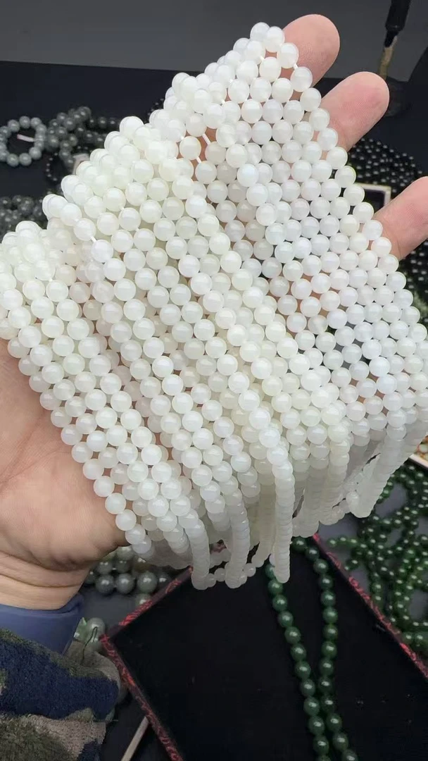 青海和田玉白玉108卡6毛衣链 多样性发一