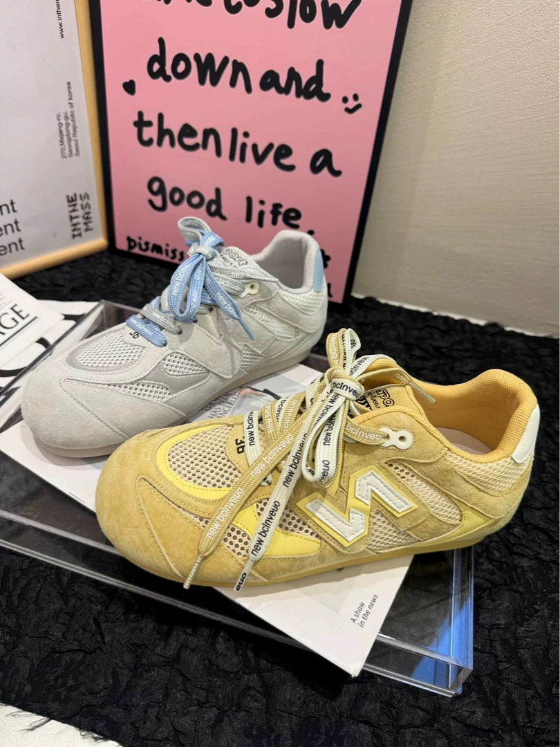 【9Y】新款真皮网面内增高德训鞋女2025夏季系带百搭阿甘鞋105-10