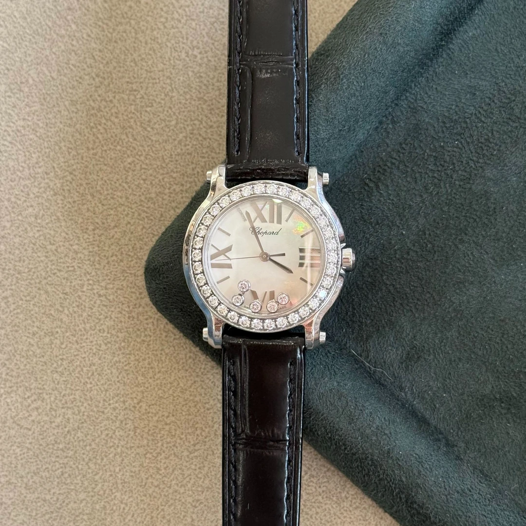 95新 Chopard/萧邦 快乐钻/五钻/30mm/石英/原镶钻女表贝母盘