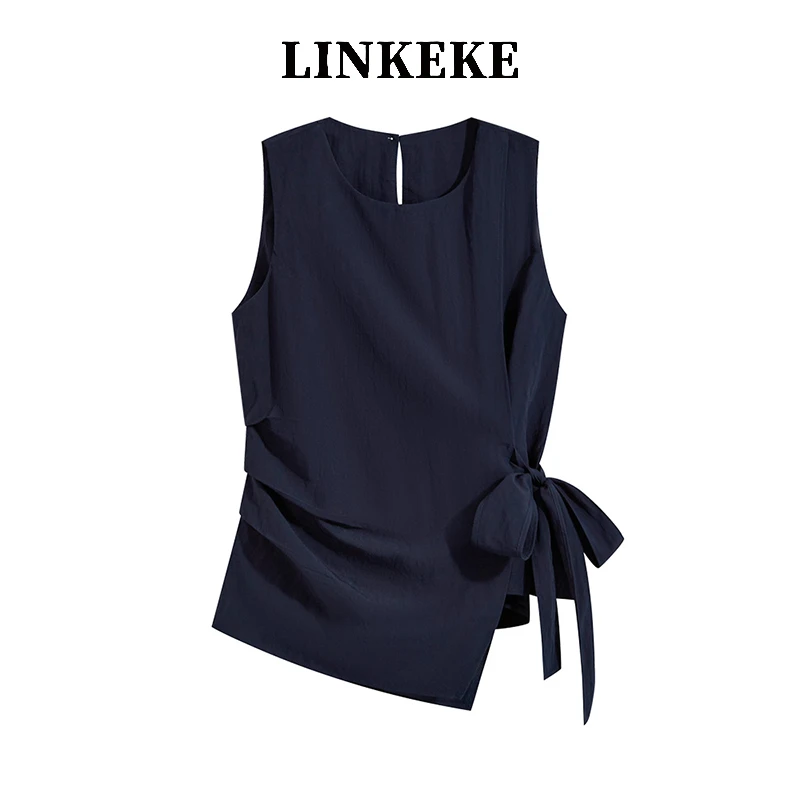 2025年夏季新款通勤风绑带无袖背心女显瘦独特漂亮上衣女款