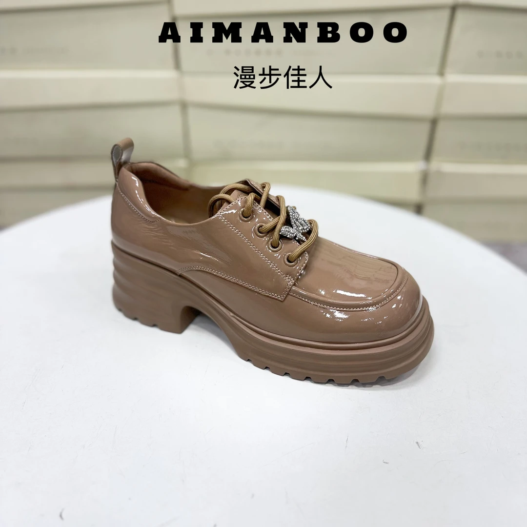 【漫步佳人】3511 23507四季通用漆皮板鞋胶粘女士厚底皮鞋单鞋粗跟