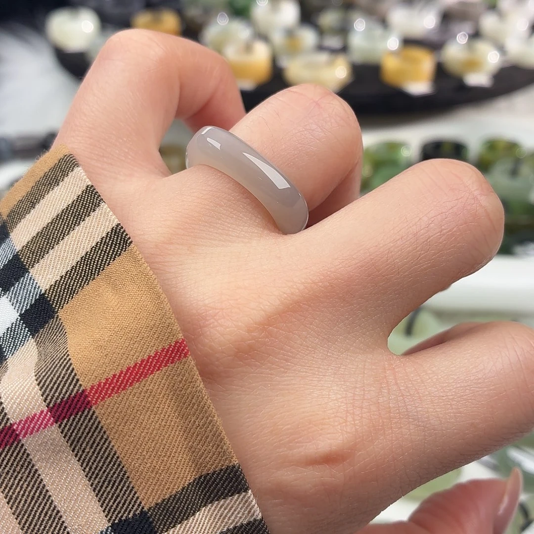 和田玉未镶嵌戒指S27粉紫方圆17.2