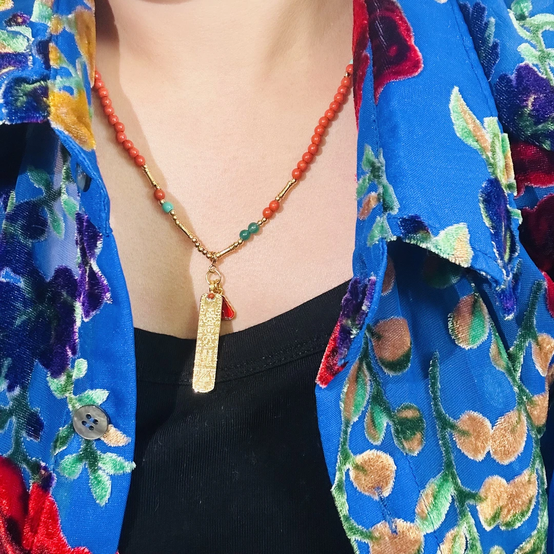 铜合金仿水晶吊坠 板家文创·【红红项链】