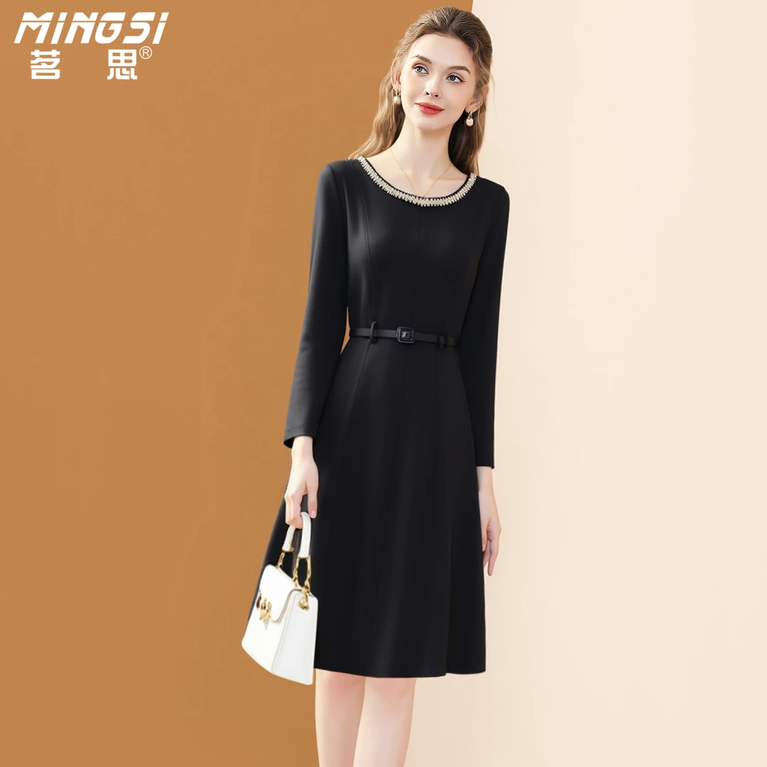 茗思高级感女装黑色连衣裙2025秋季新款法式气质宽松显瘦大摆裙子
