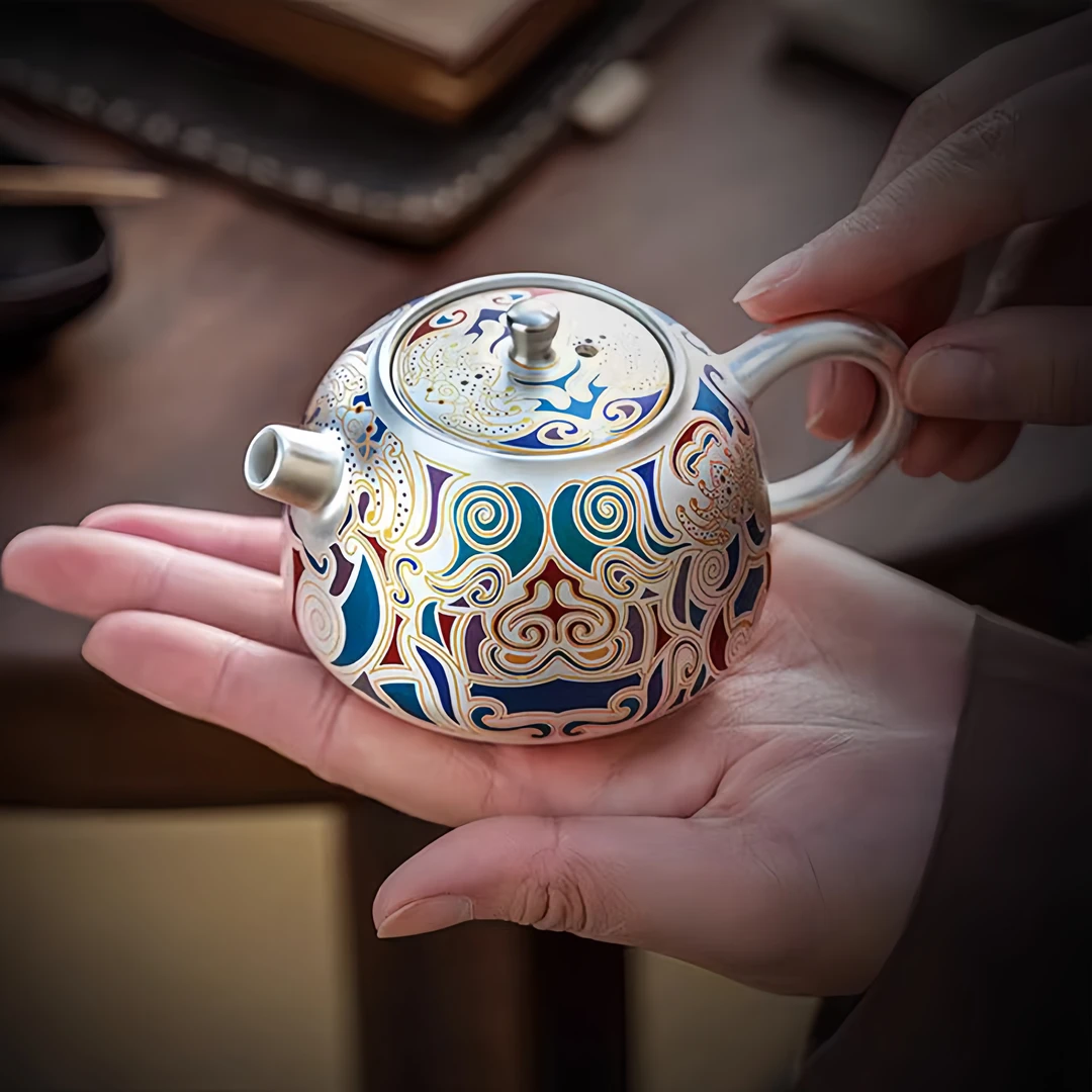 唐卡家用西施壶鎏银高端中式茶具敦煌艺术瓷胎鎏银壶礼品一壶两杯