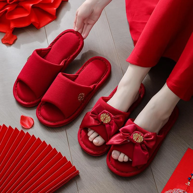 【无印品质】结婚拖鞋喜庆红色一对新婚情侣婚庆用品大全备婚轻奢