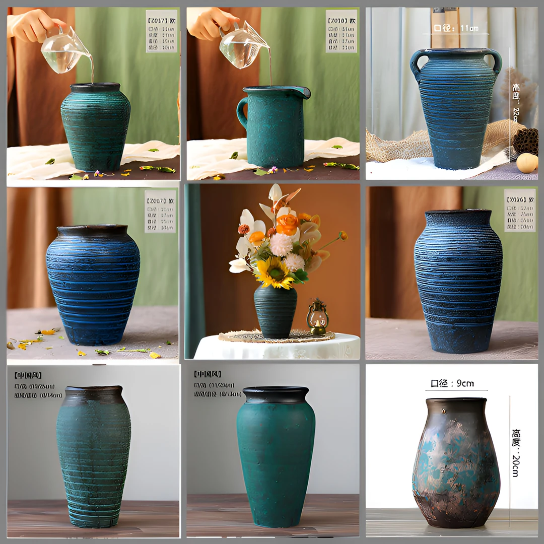繁星复古手工陶瓷粗陶花瓶插花水培器皿多肉花盆陶罐装饰客厅摆件