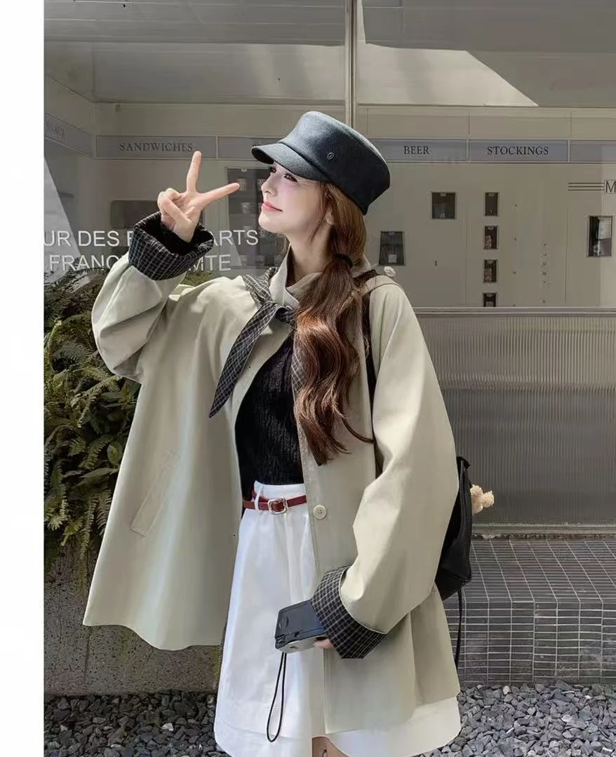 【李姑娘专属】855110韩版可拆卸连帽格子拼接外套
