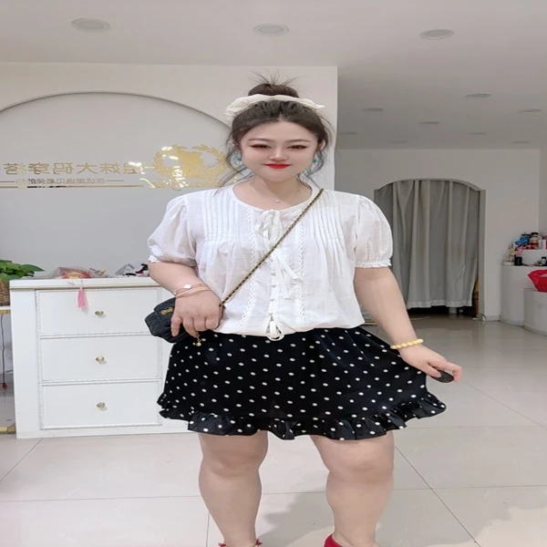 3020时尚百搭白色麻衫+波点裙