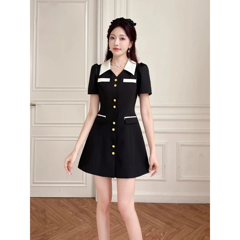 小香风连衣裙2025新款夏季女高级轻奢修身v领显瘦短款气质裙D0832