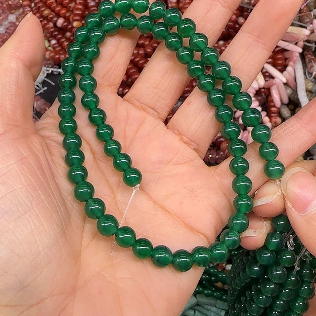 玛瑙/玉髓合金珠宝半成品绿玛瑙5mm一条