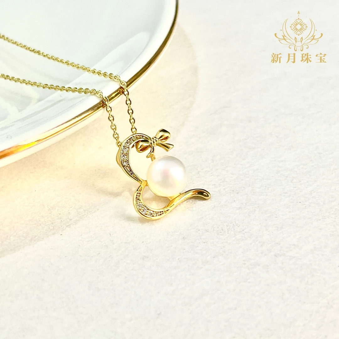 淡水珍珠强光近无暇蝴蝶结爱心项链-多样性发一