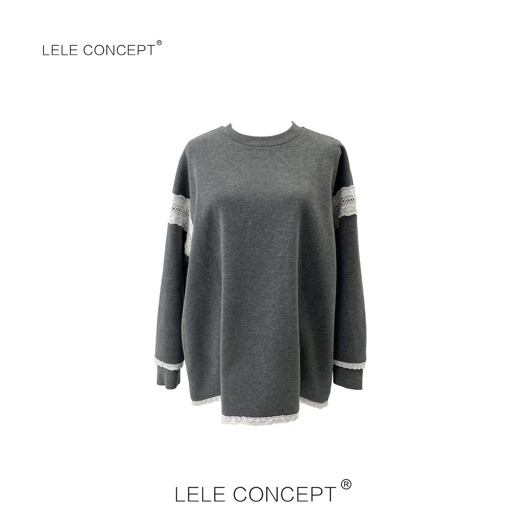 LELE CONCEPT丨新款轻奢高级百搭蕾丝边卫衣TX043