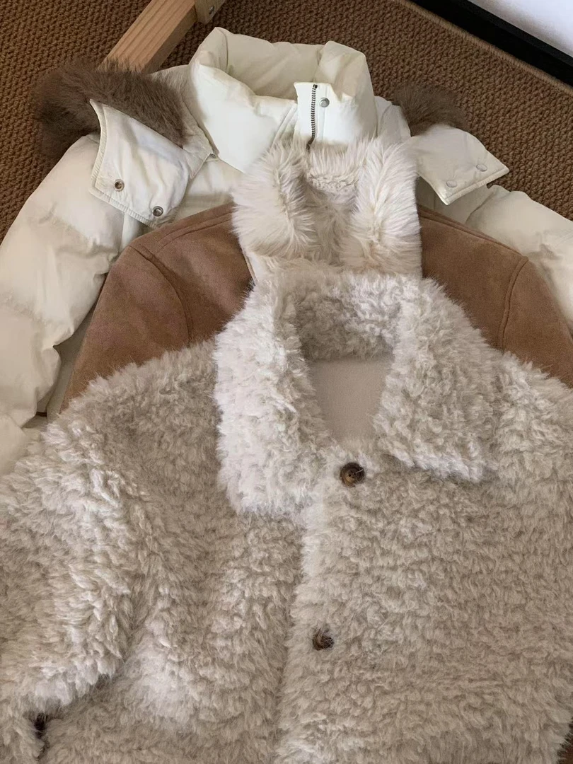 中长款休闲风毛呢外套加绒潮牌女加厚百搭针织女士女款外套